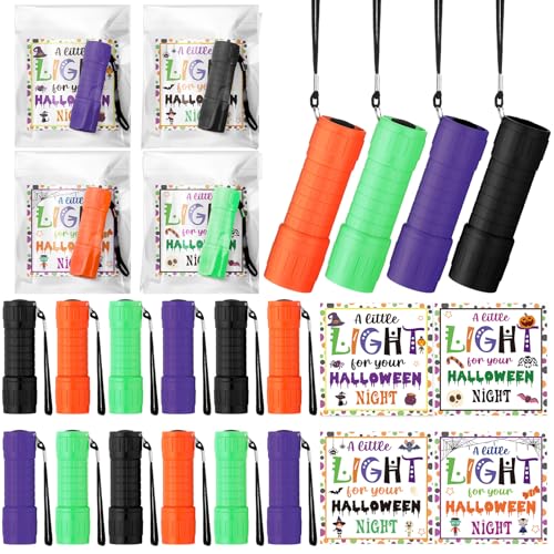 Flutesan 24 Sets Summer Halloween Gifts Bulk Flashlights Set with A Little Light for Summer Halloween Party Favors 9 LED Handheld Lights with OPP Bag Card for Trick or Treat