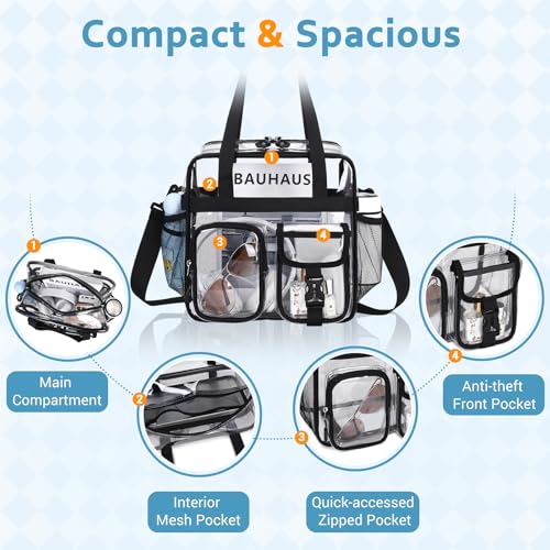 Image of Clear Tote Bag, Heavy Duty PVC 12x 12x6 in Clear Bag for Stadium Events for Women Men
