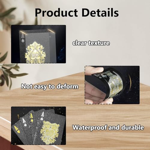 Schwarz-goldene Spielkarten, wasserdichtes Kartendeck, coole Kunststoff-Spielkarten, Pokerkarten für Tischspiele mit Familie und Freunden, Geschenk, Partyspiel (schwarz) – Bild 4