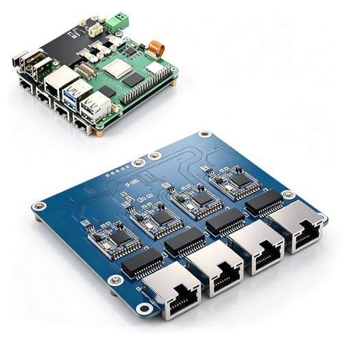 LICAEVEY PCIe to 4 2.5G ETH Board, Adaptador Ethernet 2.5G para Rasp Pi 5 con opciones de montaje superior e inferior, indicadores LED verde y amarillo miniatura 1