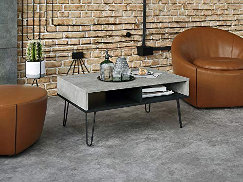 Viosimc Couchtisch Betonoptik Industrial Style Wohnzimmertisch, Beton und Schwarzem Industriesofa Beistelltisch… – Bild 7