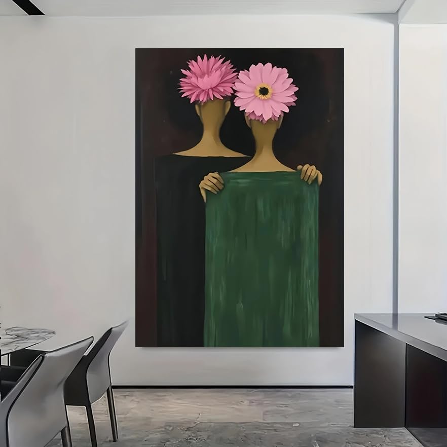 Tableau abstrait sur toile de fleurs roses modernes AEFOUU 70x110cm avec cadre