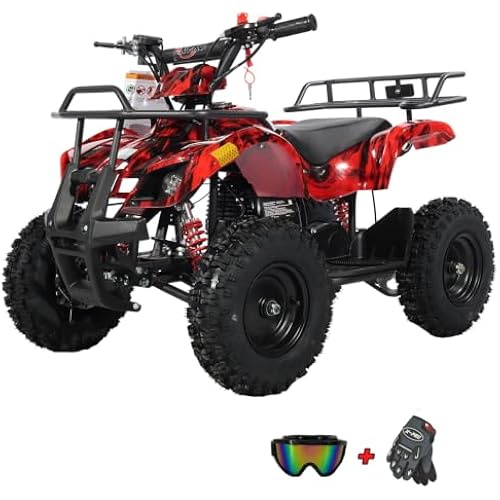 X-PRO Kids Gas Powered ATV 4 Wheelers 40cc ATV Quads, Pull Start! Disc Brake! 6" Tires! (Hot Rod Flame)