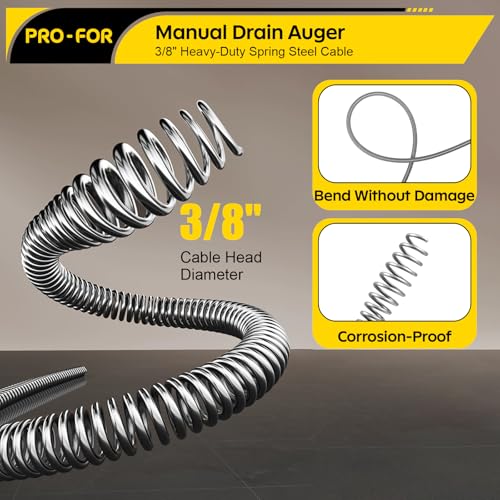 Image of 25FT Handheld Drain Auger, Heavy Duty Plumbing Snake for Clogged Drains, 3 /8 Inch Diameter Manual Drain Cleaner for Sink, Bathtub, Shower & Kitchen Pipes