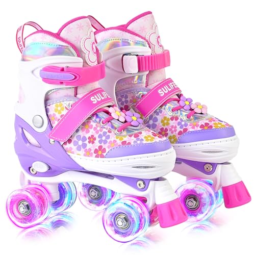 SULIFEEL Rainbow Unicorn - Patines de ruedas ajustables para niños con ruedas luminosas
