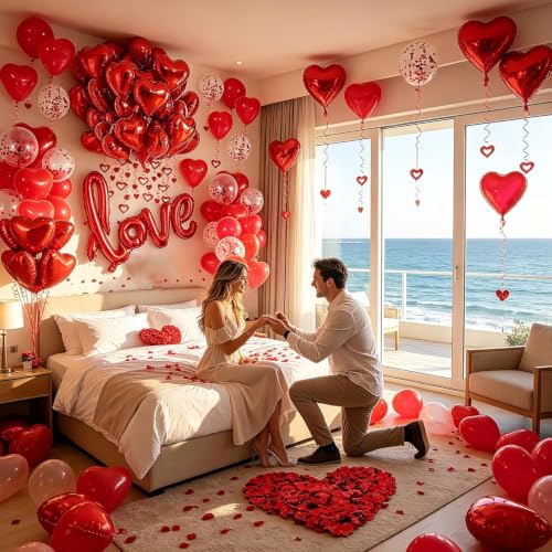 Image of Love Balloons And Wedding Balloons Set,Romantic Love Balloon Kit | Red Rose,Foil Heart Balloons| Wedding Decoration For Anniversary Confession Proposal Birde Shower Boyfriend Girlfriend Lover