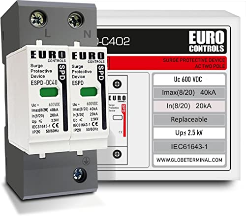 Image of EuroControls Surge Protective Device SPD 20 to 40kA,Type1+2, Phase + Neutral + Earth (2 Pole 600 Volt DC)