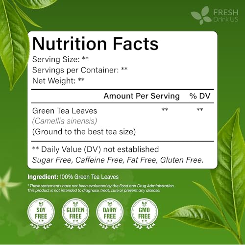 Image of FreshDrinkUS, Premium 175 Green Tea Bags, 100% Natural & Pure from Green Tea Leaves. Loose Leaf Green Tea Herbal Tea. Made with Natural Material Tea Bags. No Sugar, No Gluten, Vegan.