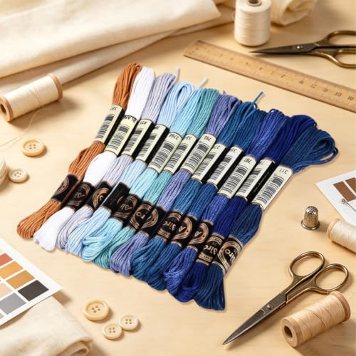 Image of 12 Skeins 105 Yards Blue Embroidery Thread Set for DIY Crafts