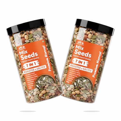 Image of Growfitz 7-in-1 Super Seed Mix | Pack of 2 (500g Each)| 24.4g High Protein & Fiber | Roasted & Salted Pumpkin, Sunflower, Flax, Chia, Soy Nuts & Sesame | Healthy Snack |