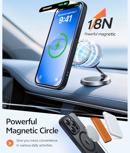 Image of FNTCASE for iPhone 13 Pro Case: [Compatible with Magsafe] Translucent Matte Cases with [Screen Protector] Military Grade Shockproof Protective Phone Cover - Black