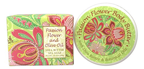 Bundle of 2 Greenwich Bay Trading Co. Items - 8oz Tub of Body Butter and 10.5oz Spa Bar of Soap (Passion Flower & Olive Oil)
