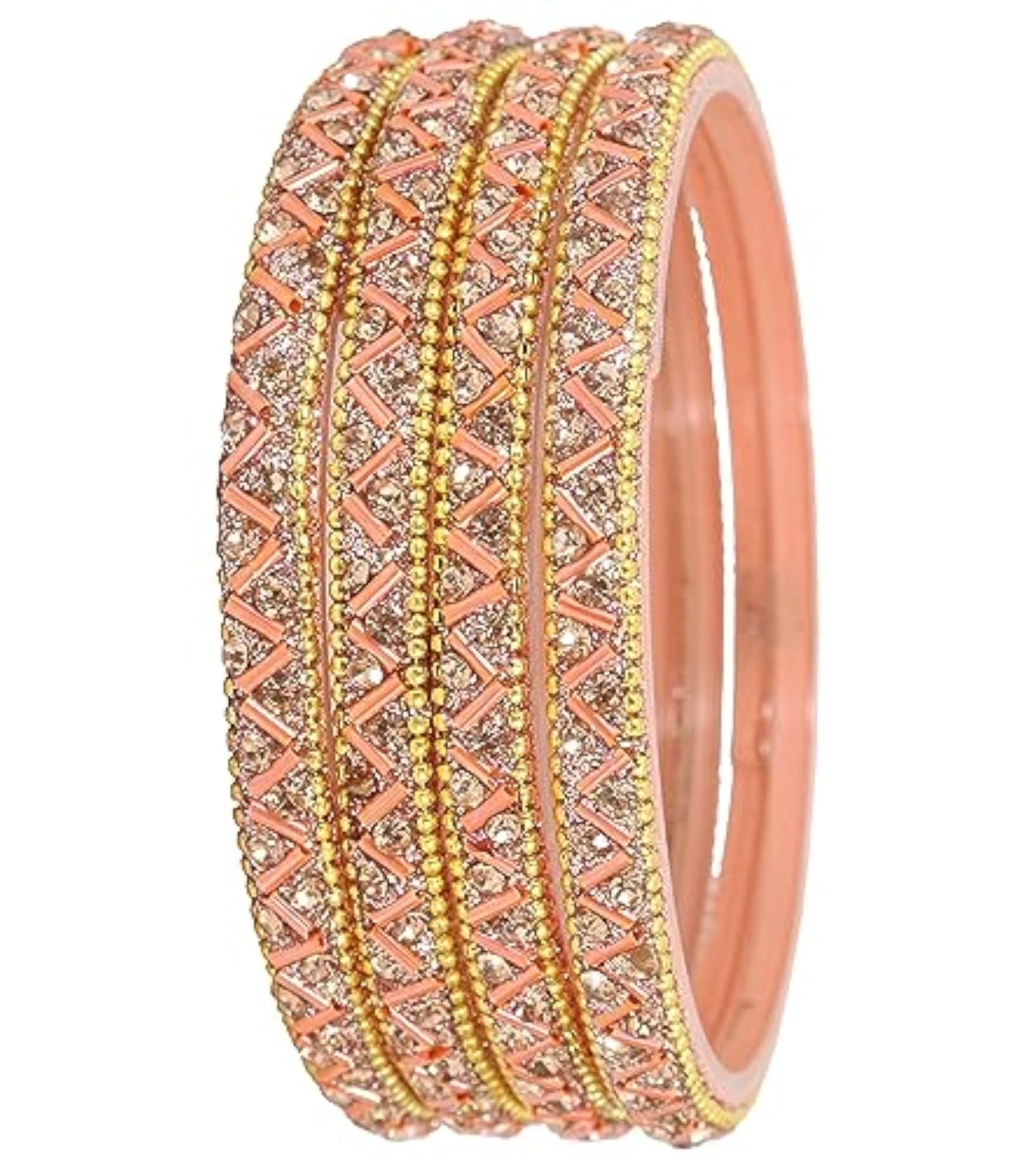 Glass Bangles Set with Zircon Gemstone Beads, Festive Gift for Her