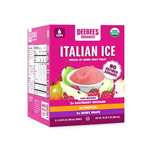 DeeBee's Organics Italian Ice Variety Pack, Spoonable Treat Bursting with Real Fruit, No Refined Sugar, No Artificial Flavors or Colors (Pack of 6)