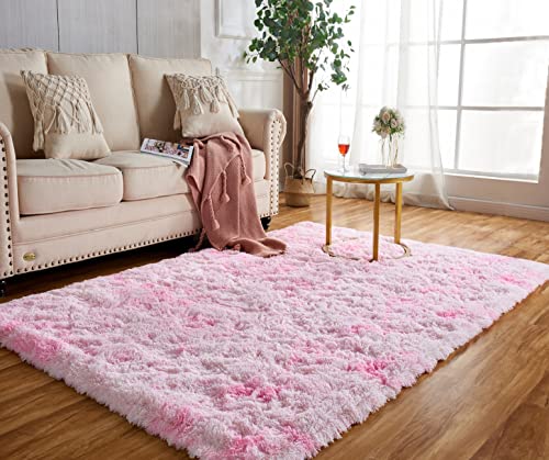 Tapis De Chambre Tapis Shaggy Tapis Fourrure Tapis Salon Moderne Tapis Laine Tapis Enfant Fille(Rose Clair,60*120CM)