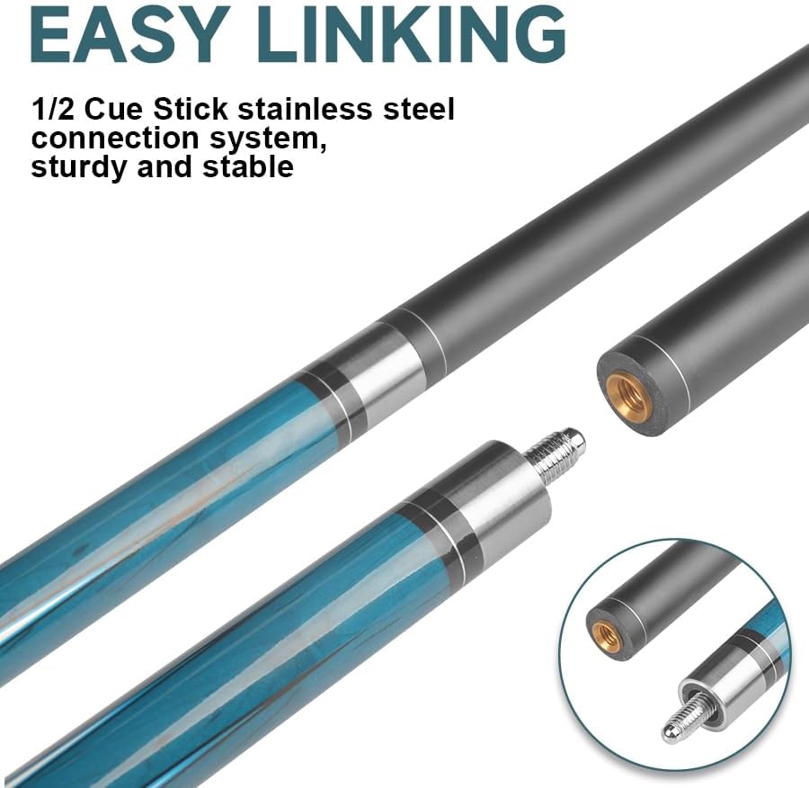 Miniatura 3 de HomeSeason Taco de Billar de 58" Tacos de Billar con Agarre de Hilo de Nylon Profesional de Baja Deflexión para Billar