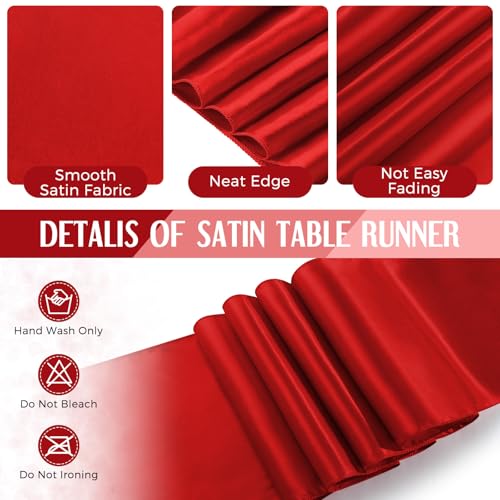 Image of Breling 16 Pack Black and Red Disposable Plastic Tablecloths and Satin Table Runner Set, 54 x 108 Inch Tablecloth, 12 x 108 Inch Table Runners for Wedding Graduation Birthday Baby Shower