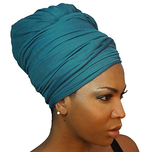Stretch Head Wraps for Women | Extra Long Jersey Knit Turbans| Soft Cotton African Head wrap Scarf | TEAL