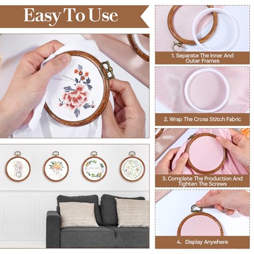 Image of cobee 15 Pcs 3 Inch Mini Embroidery Hoops, Imitated Wood Plastic Embroidery Frame for Display Circle Cross Stitch Hoop Ring Embroidery Hoops Set for Sewing Craft Hanging Ornaments