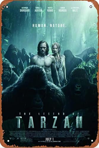 Kasdbopa The Legend of Tarzan (2016) Movie Retro Tin Sign Durable Wall Art Decor Metal Sign Home Vintage Bedroom Decoration Sign 8x12 inch