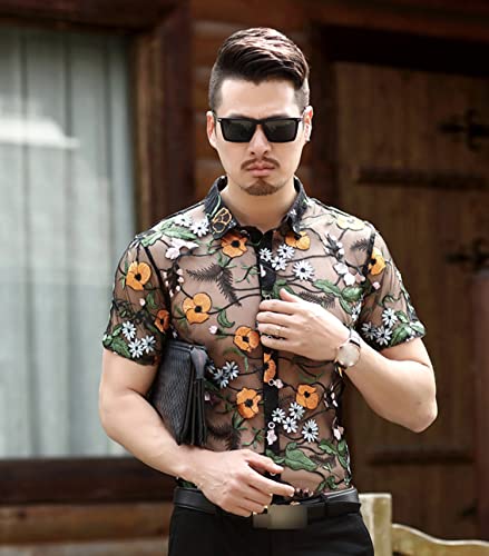 Mens Pattern Short Sleeve Shirts Button Down Slim Fit4