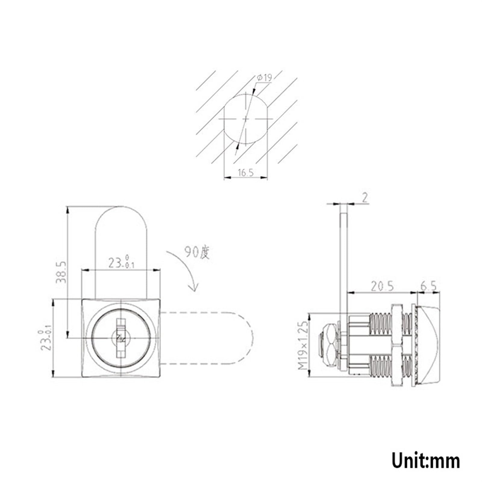 Quadratisches Schrankschloss mit unterschiedlichem Schlüssel, 20 mm, for Fitnessstudio, Schulschließfach, Büro, Aktenschrank, Briefkastenschloss, Ersatz, 1 Stück