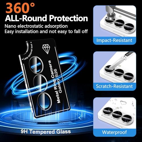 Image of Premium Camera Lens Protector Compatible For Samsung Galaxy S26 Ultra 5G (Silver) Camera Lens Protector - 9H Tempered Glass, Military-Grade Anti-Scratch, Case-Friendly, Easy Install Frame