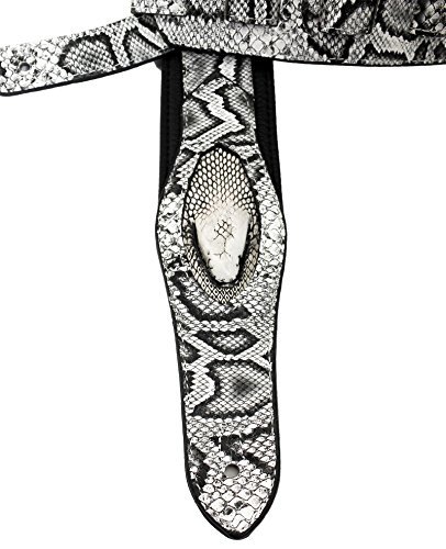Walker & Williams Sf-03 White & Black Textured Snake Pattern Guitar Strap With Snakehead #TOP1