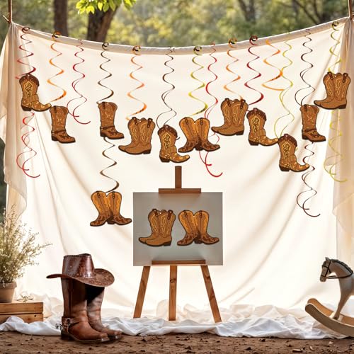 Image of 58Pcs West Cowboy Party Decorations Western Cowboy Hanging Swirls Wild West Cowboy Boot Banner Western Party Decorations for Boy Kids Baby Shower Birthday Holidays Ceiling Supplies
