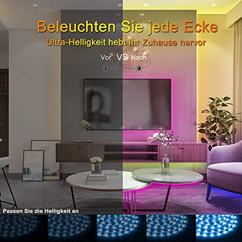 BIHRTC Led Strip15M Led Streifen mit 24 Tasten IR-Fernbedienung APP Steuerbar Musikalische Funktion 5050 RGB Led Band Selbstklebend Led Stripes Kit für Schlafzimmer, TV, Decke, Schrankdeko, Party – Bild 5