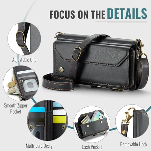 WAWZ for Samsung Galaxy Z Fold 6 Case, Women Men Multi-Function Wallet Case with Stand RFID Blocking Featuring Magnetic Closure Zipper Includes Shoulder Strap Wrist Strap (Black, Z Fold 6) by WAWZ - Used condition - Image 5