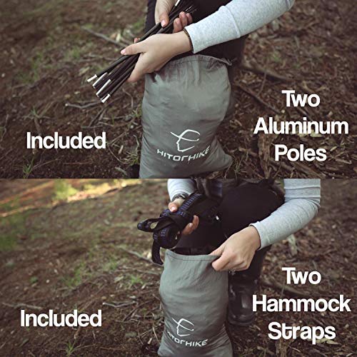 image for Hitorhike Camping Hammock with Mosquito Net Nylon Tree Straps Detachab