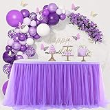 CoFashion Tulle Table Skirt Purple Tablecloth for Round & Rectangle Table Tutu Table Skirt for Wedding Birthday Party Supply with Balloon Baby Shower Table Decor - Lavender Tulle Table Skirt