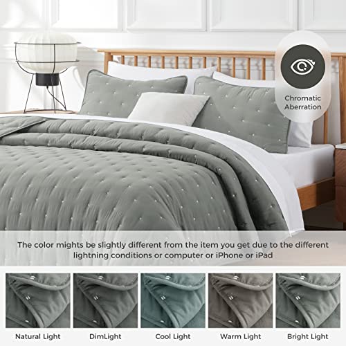 Veeyoo Twin Quilt Set Grey For Dorm, Kids, Single - Unique Stitches Pattern Lightweight Quilting Bedspread (68X98 Inches), Soft Microfiber Reversible Coverlet For All Seasons, (1 Quilt 1 Sham) #TOP4