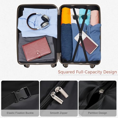 Image of Hardside Luggage Sets, Lightweight Wave Suitcase with Spinner Wheels, PP Brown