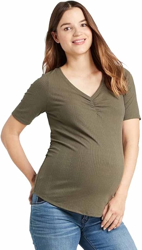 Ingrid & Isabel Isabel Maternity Women's Maternity Elbow Sleeve V-Neck Textured Rib T-Shirt -