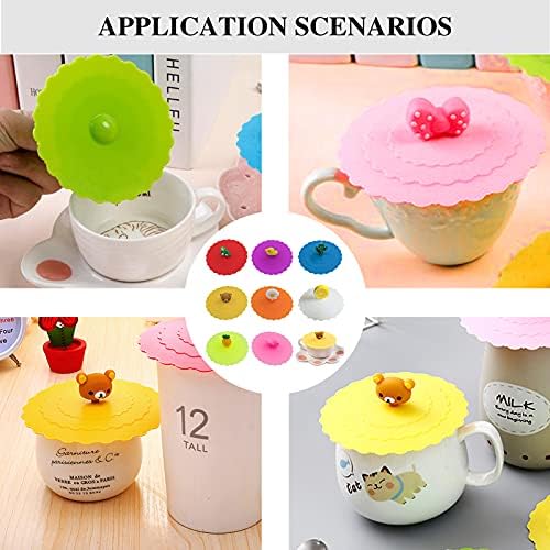 8 Pcs Silicone Glass Cup Covers 4 Inch Cartoon Silicone Glass Cup Cover Reusable Anti-Dust Cup Covers Creative Cute Coffee Drink Cover (8 Colors)