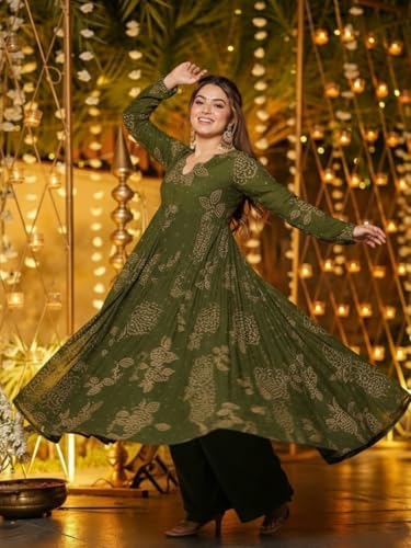 Image of ANNI Designer Women's Viscose Blend Umbrella Style Printed Kurta Palazzo with Dupatta | Stylish Kurta Set for Women | Elegant Palazzos & Dupatta Set | Traditional Ethnic Wear