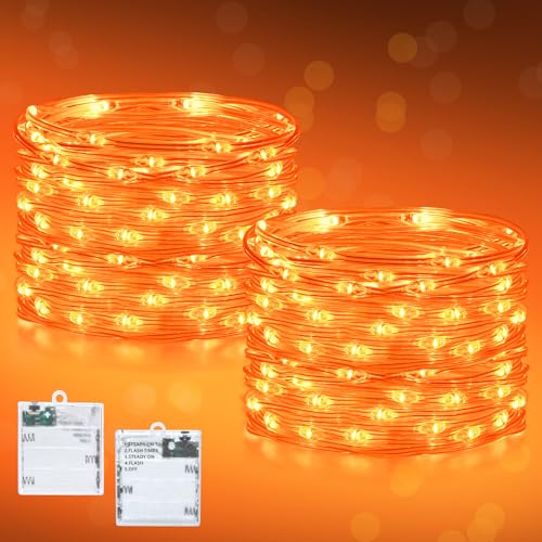 Dalugo 2 Pack 3M/10ft 30 LED Orange Halloween Fairy Lights with Timer Battery Operated String Lights for Autumn Party Decorations Fireplace Home Decor