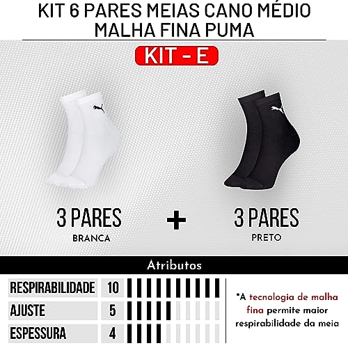 Kit 06 Pares Meias Puma Esportiva Cano Médio Masculino Adulto| KIT - A | 39-43