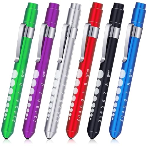 Nuanchu 6 Pcs Penlight for Nurse LED Reusable Pen Light with Pupil Gauge Nurses Pin Light for Torch Medical Students Doctors Daily Use with Pocket Clip Nurse and Doctor Gifts(Basic Colors)