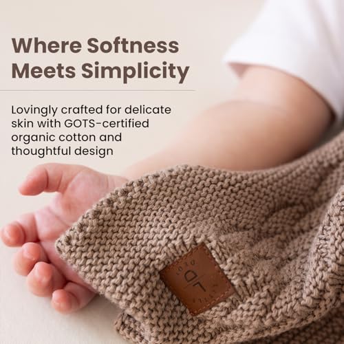 Image of Nora Organic Cotton Baby Blanket 30x40 in, Mocha - GOTS Certified, Soft Knit Swaddle for Newborns, Crib & Stroller, Machine Washable