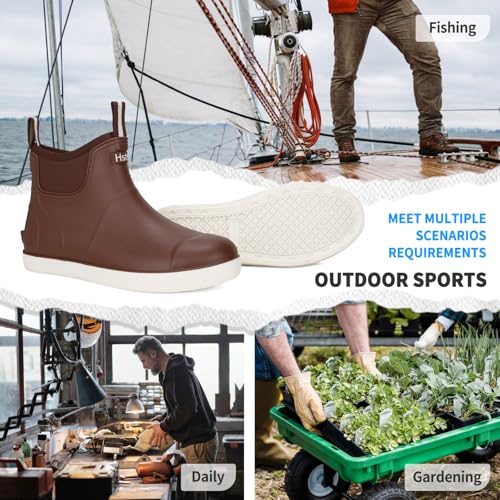 Image of Mens Deck Boots, Saltwater Fishing Booties Rubber Waterproof Ankle Rain Boots, High-performance Footwear Chelsea Boots for Gardening Fishing Boating Camping Sailing