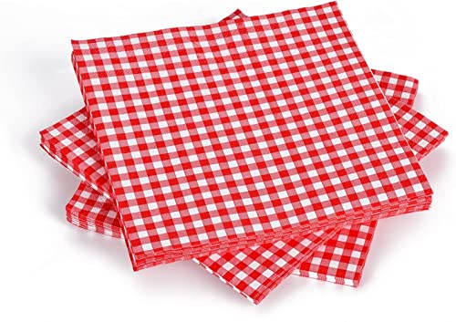 Serviette Jetable Vichy Rouge et Blanc | Papier Ouate 3 Epaisseurs | 40 x 40 cm | Lot de 150 pièces | Serviettes Bistrot - Brasseries - Pique Nique - Barbecue