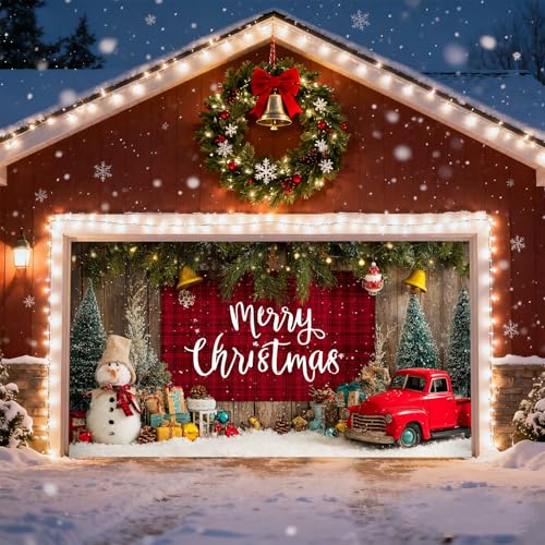Corlidea Decorazione per Porta di Garage di Natale, Banner di Natale per Porta di Garage, Buoni Natali Murali, Babbo Natale, Pupazzo di Neve, Alci, Sfondi per Garage, Natale Invernale per Muro Interno
