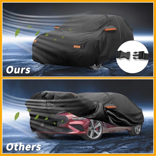 Image of Car Cover Waterproof All Weather Sun Rain Protection Full Exterior Cover for Genesis G70 Sedan 190T-PU Black with Left Side Zippers