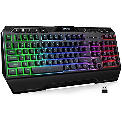 NPET K11 Wireless Gaming Keyboard RGB - Long-Lasting Rechargeable Battery - Quick and Quiet Typing - Water Resistant Backlit Wireless Keyboard for PC PS5 PS4 Xbox One Mac - Black Cover