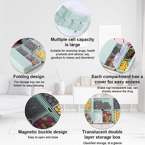 EACHPT Reis-pillendoos, tablettenbox 7 dagen kunststof pillendoos, draagbare pillendoos met 7 vakken, magnetische opvouwbare pillendoos voor dagelijks gebruik en reizen, medicijnbox, vitaminen - Afbeelding 4