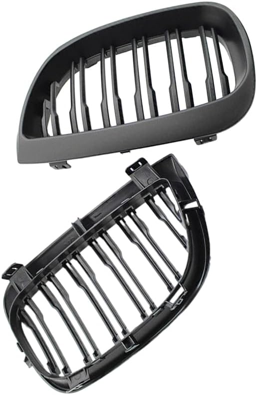 Front Replacement Kidney Grills Gloss Black, 2007-2011 Compatible with BMW 1 Series E87 5-door Pre-facelift, E87 5-door Facelift, E81 3-door, Front Upper Kidney Grille Grill Double Slats