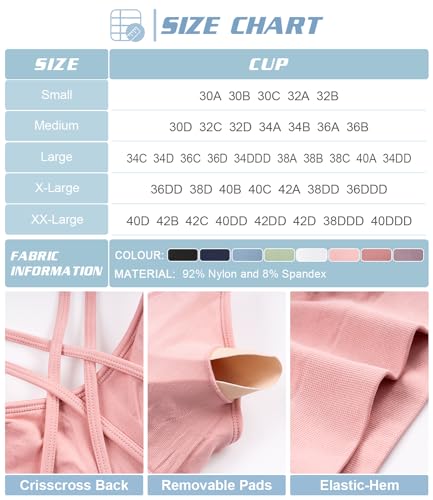 Image of VEQKING Strappy Cross Back Women Sports Bra Pack for Medium Support Workout | Removable Padded Cups, Spaghetti Strap, Comfort Seamless Wirefree, Soft Breathable Fabric, for Gym /Yoga /Pilates /Walking /Daily